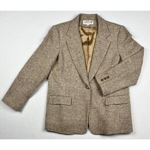 Orvis Womens Blazer Tweed Wool Blend Brown Size 14P Corpcore Academia